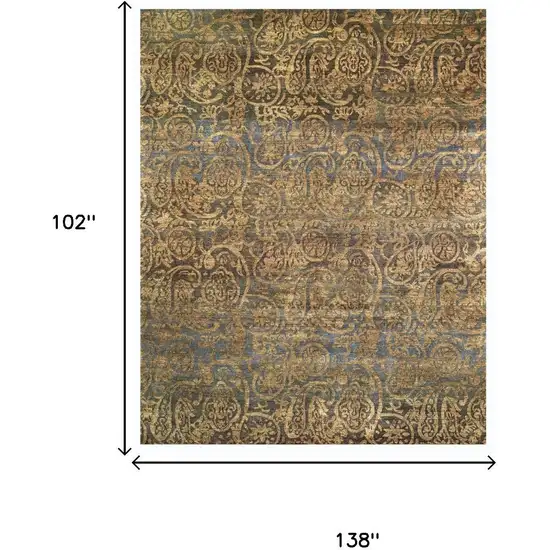 Brown Gold And Blue Wool Paisley Hand Knotted Area Rug Photo 5