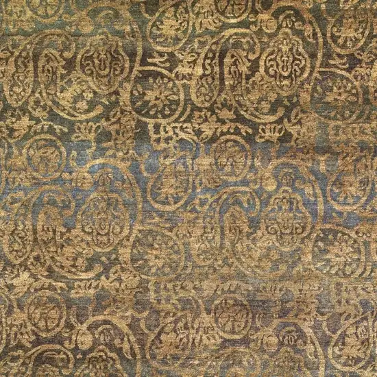Brown Gold And Blue Wool Paisley Hand Knotted Area Rug Photo 3