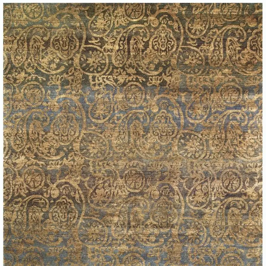 Brown Gold And Blue Wool Paisley Hand Knotted Area Rug Photo 4