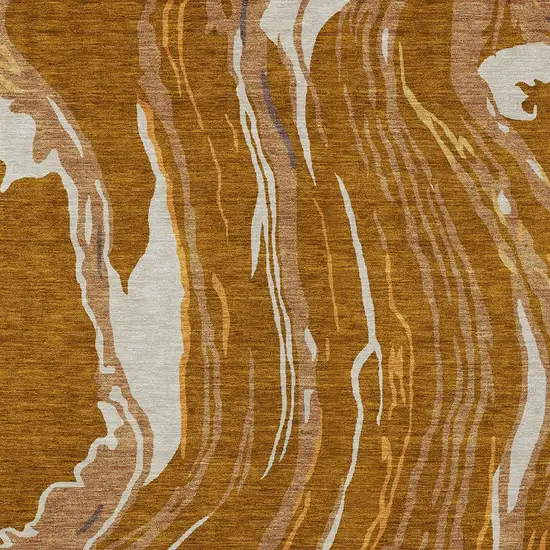 Brown Gold And Copper Abstract Washable Indoor Outdoor Area Rug Photo 6