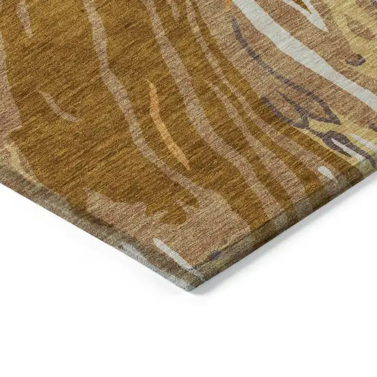 Brown Gold And Copper Abstract Washable Indoor Outdoor Area Rug Photo 5