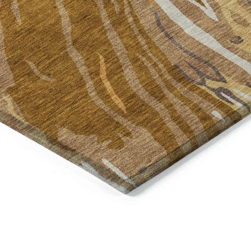 Brown Gold And Copper Abstract Washable Indoor Outdoor Area Rug Photo 5