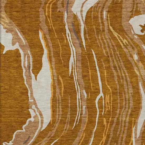 Brown Gold And Copper Abstract Washable Indoor Outdoor Area Rug Photo 6