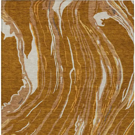 Brown Gold And Copper Abstract Washable Indoor Outdoor Area Rug Photo 7