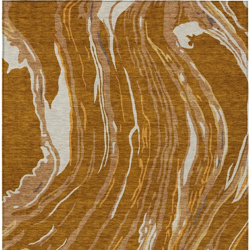 Brown Gold And Copper Abstract Washable Indoor Outdoor Area Rug Photo 7