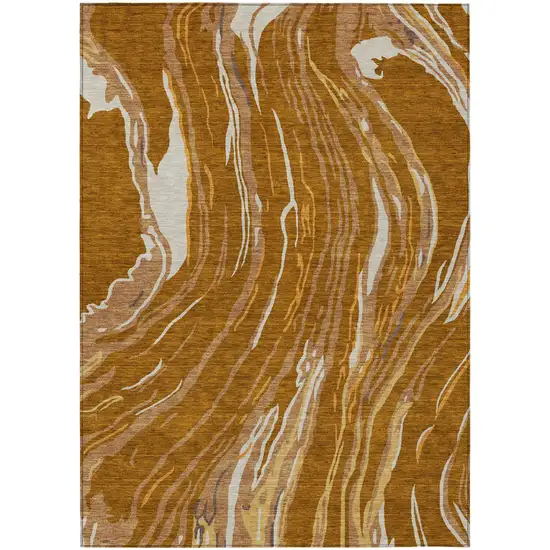 Brown Gold And Copper Abstract Washable Indoor Outdoor Area Rug Photo 2