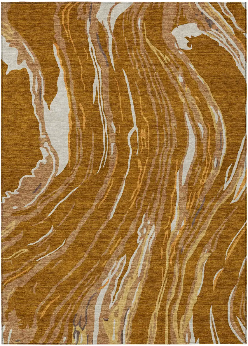 Brown Gold And Copper Abstract Washable Indoor Outdoor Area Rug Photo 2