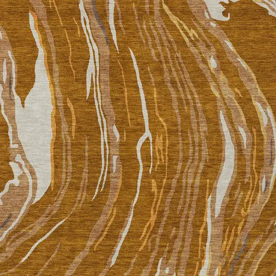 Brown Gold And Copper Abstract Washable Indoor Outdoor Area Rug Photo 6