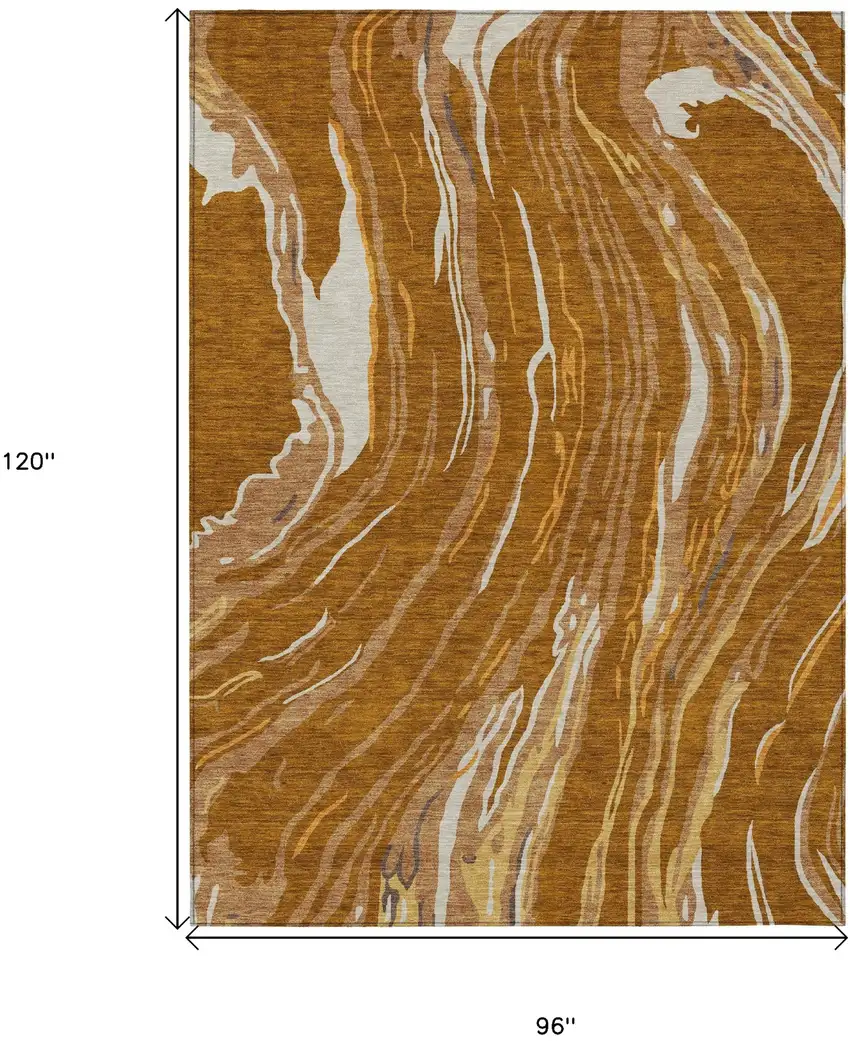 Brown Gold And Copper Abstract Washable Indoor Outdoor Area Rug Photo 3