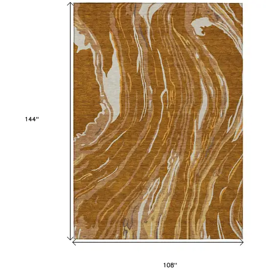 Brown Gold And Copper Abstract Washable Indoor Outdoor Area Rug Photo 3