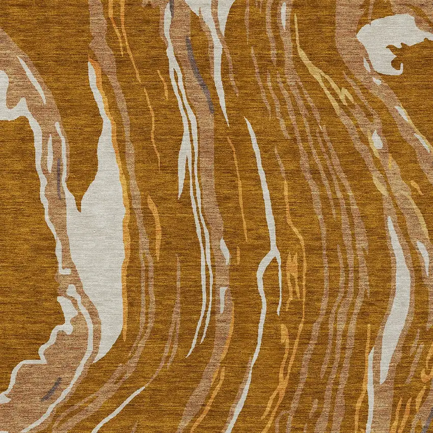 Brown Gold And Copper Abstract Washable Indoor Outdoor Area Rug Photo 6