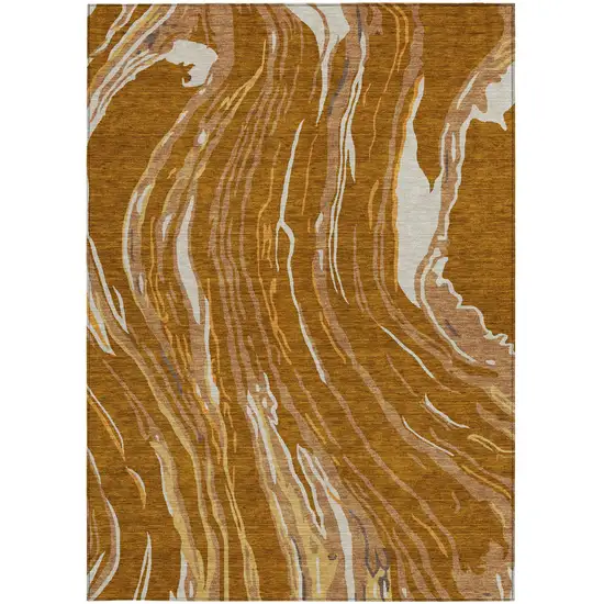 Brown Gold And Copper Abstract Washable Indoor Outdoor Area Rug Photo 6