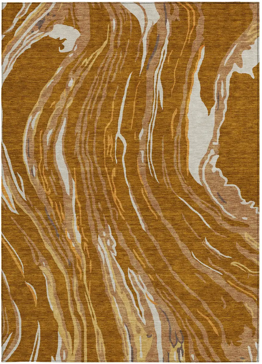 Brown Gold And Copper Abstract Washable Indoor Outdoor Area Rug Photo 6