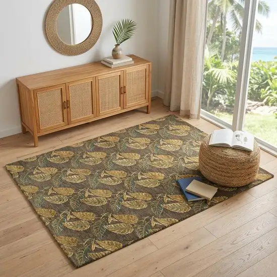Brown Gold And Gray Floral Hand Knotted Area Rug Photo 1