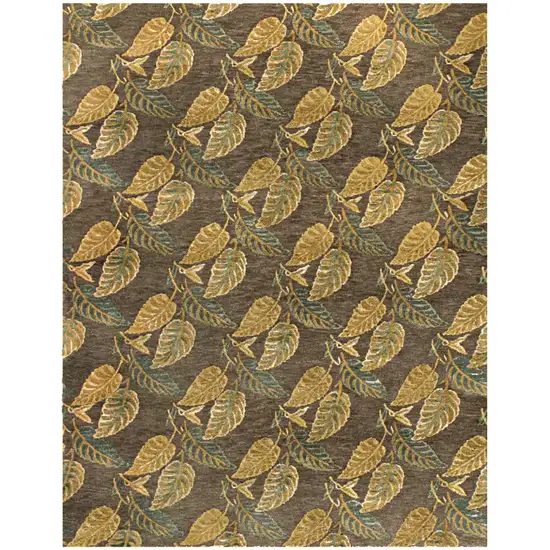 Brown Gold And Gray Floral Hand Knotted Area Rug Photo 2