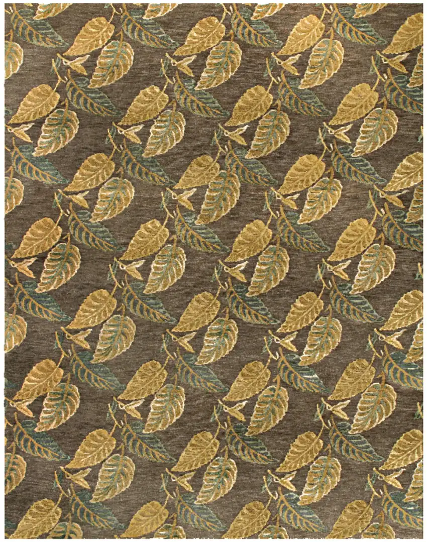 Brown Gold And Gray Floral Hand Knotted Area Rug Photo 2