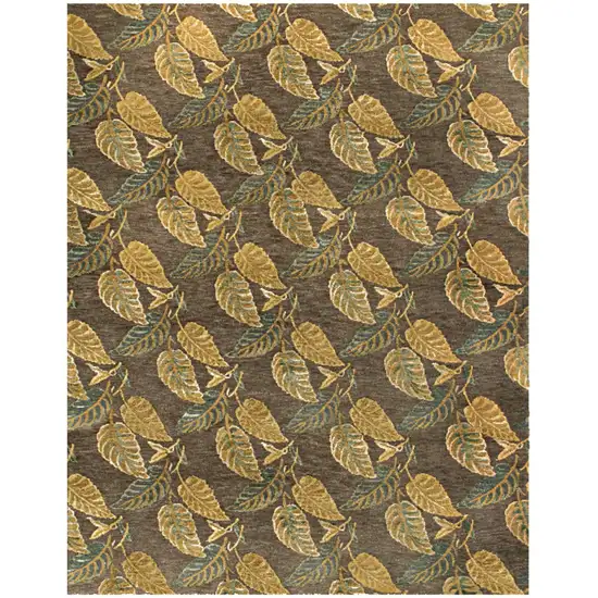 Brown Gold And Gray Floral Hand Knotted Area Rug Photo 4