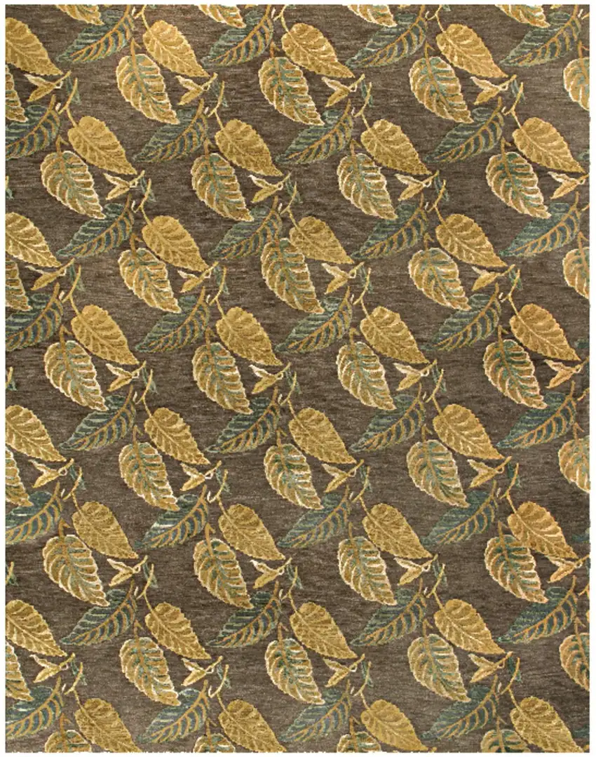 Brown Gold And Gray Floral Hand Knotted Area Rug Photo 4
