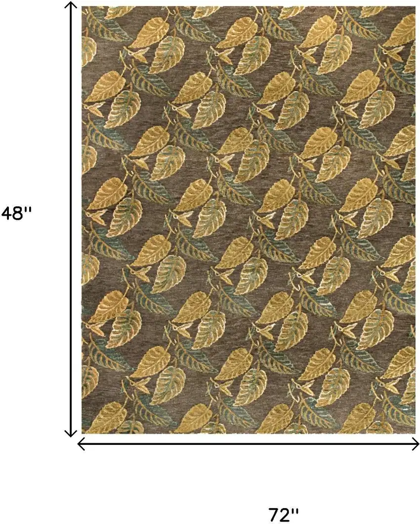 Brown Gold And Gray Floral Hand Knotted Area Rug Photo 5