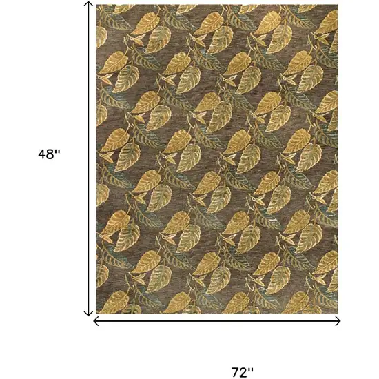 Brown Gold And Gray Floral Hand Knotted Area Rug Photo 5
