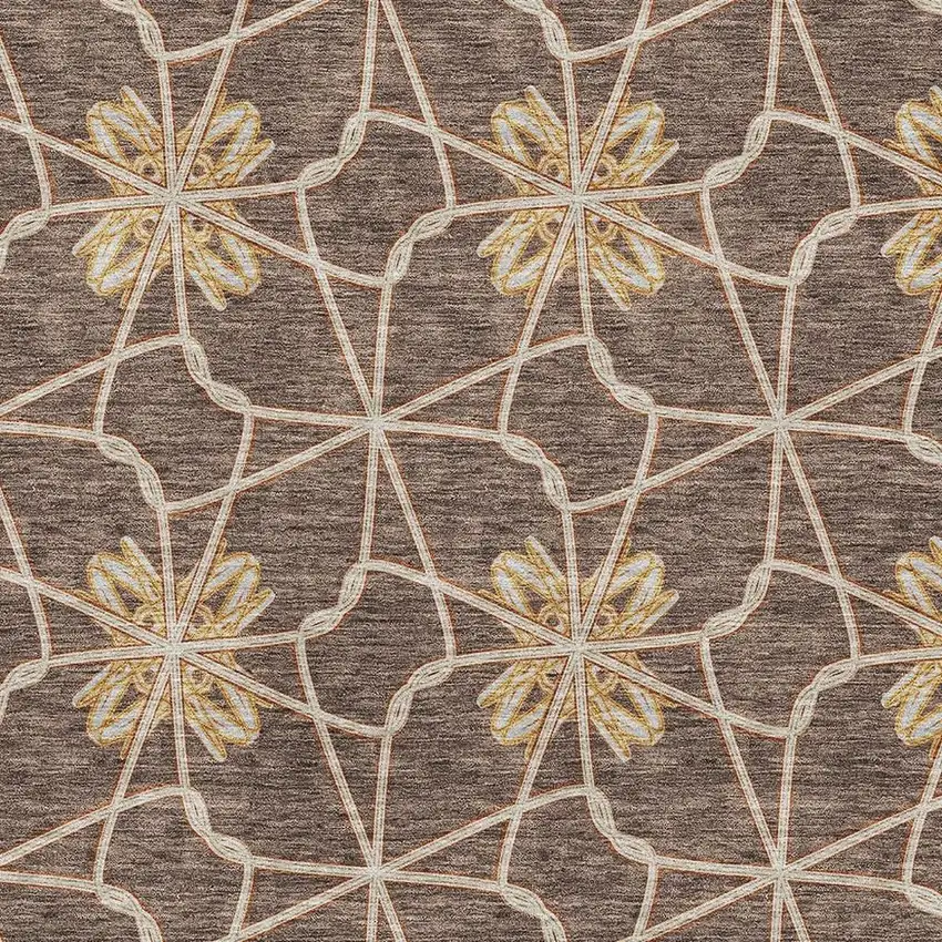 Brown Gold And Gray Geometric Washable Area Rug With UV Protection Photo 2
