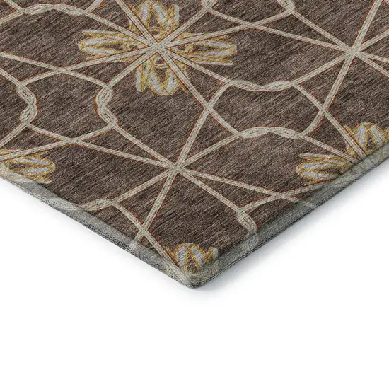 Brown Gold And Gray Geometric Washable Area Rug With UV Protection Photo 7