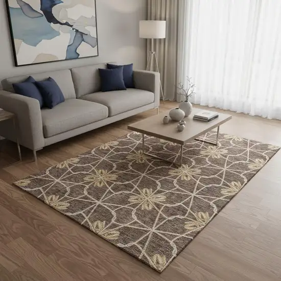 Brown Gold And Gray Geometric Washable Area Rug With UV Protection Photo 2