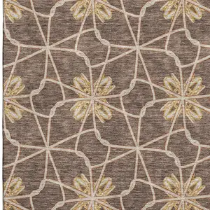Photo of Brown Gold And Gray Geometric Washable Area Rug With UV Protection