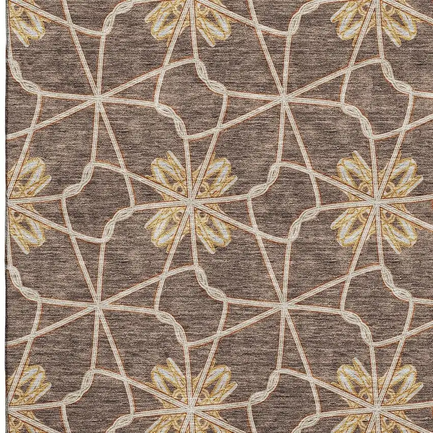 Brown Gold And Gray Geometric Washable Area Rug With UV Protection Photo 2