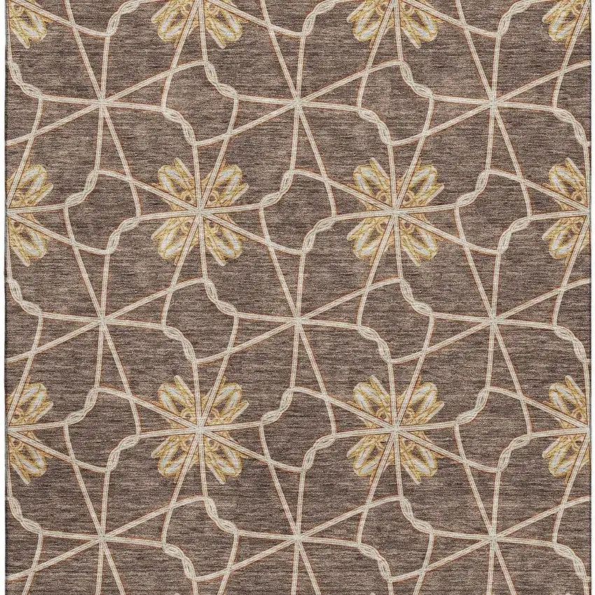 Brown Gold And Gray Geometric Washable Area Rug With UV Protection Photo 3
