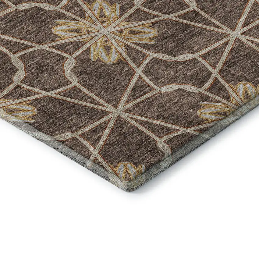 Brown Gold And Gray Geometric Washable Area Rug With UV Protection Photo 7