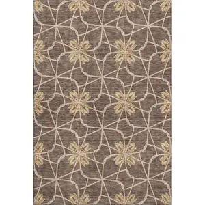 Photo of Brown Gold And Gray Geometric Washable Area Rug With UV Protection