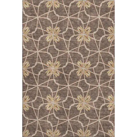 Brown Gold And Gray Geometric Washable Area Rug With UV Protection Photo 1