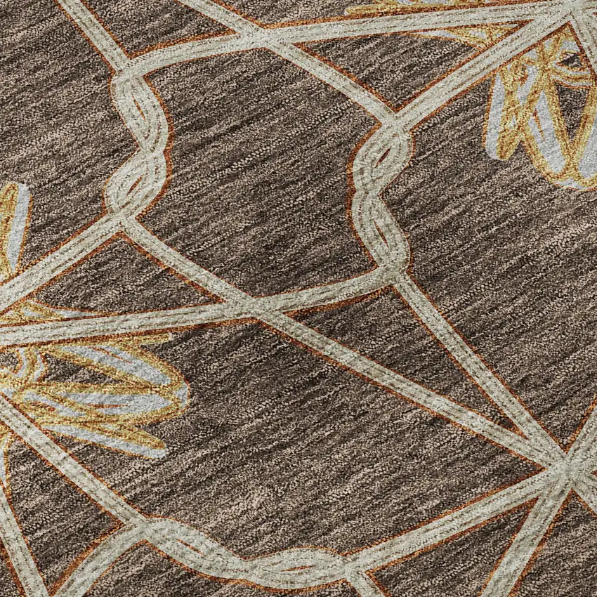 Brown Gold And Gray Geometric Washable Area Rug With UV Protection Photo 9