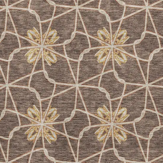 Brown Gold And Gray Geometric Washable Area Rug With UV Protection Photo 2