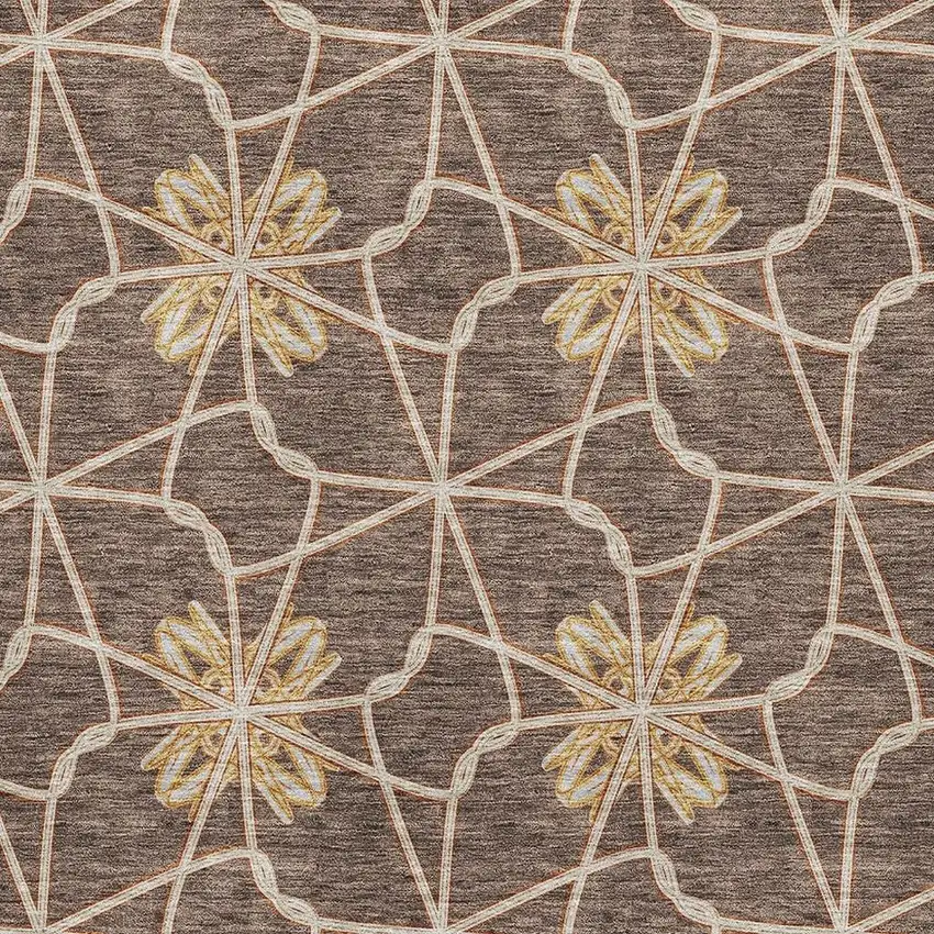 Brown Gold And Gray Geometric Washable Area Rug With UV Protection Photo 2