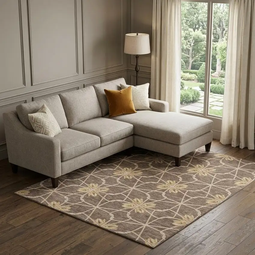 Brown Gold And Gray Geometric Washable Area Rug With UV Protection Photo 1