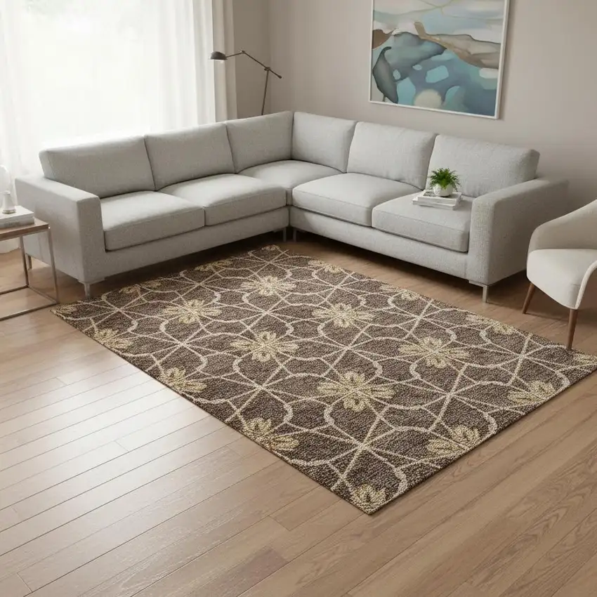 Brown Gold And Gray Geometric Washable Area Rug With UV Protection Photo 2