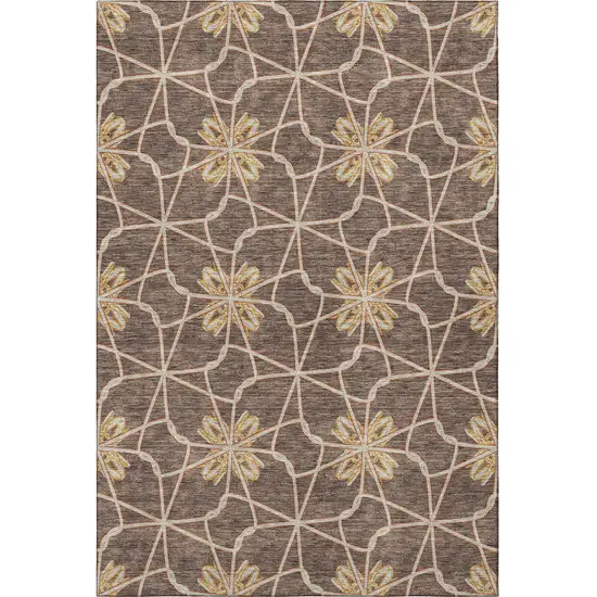 Brown Gold And Gray Geometric Washable Area Rug With UV Protection Photo 2