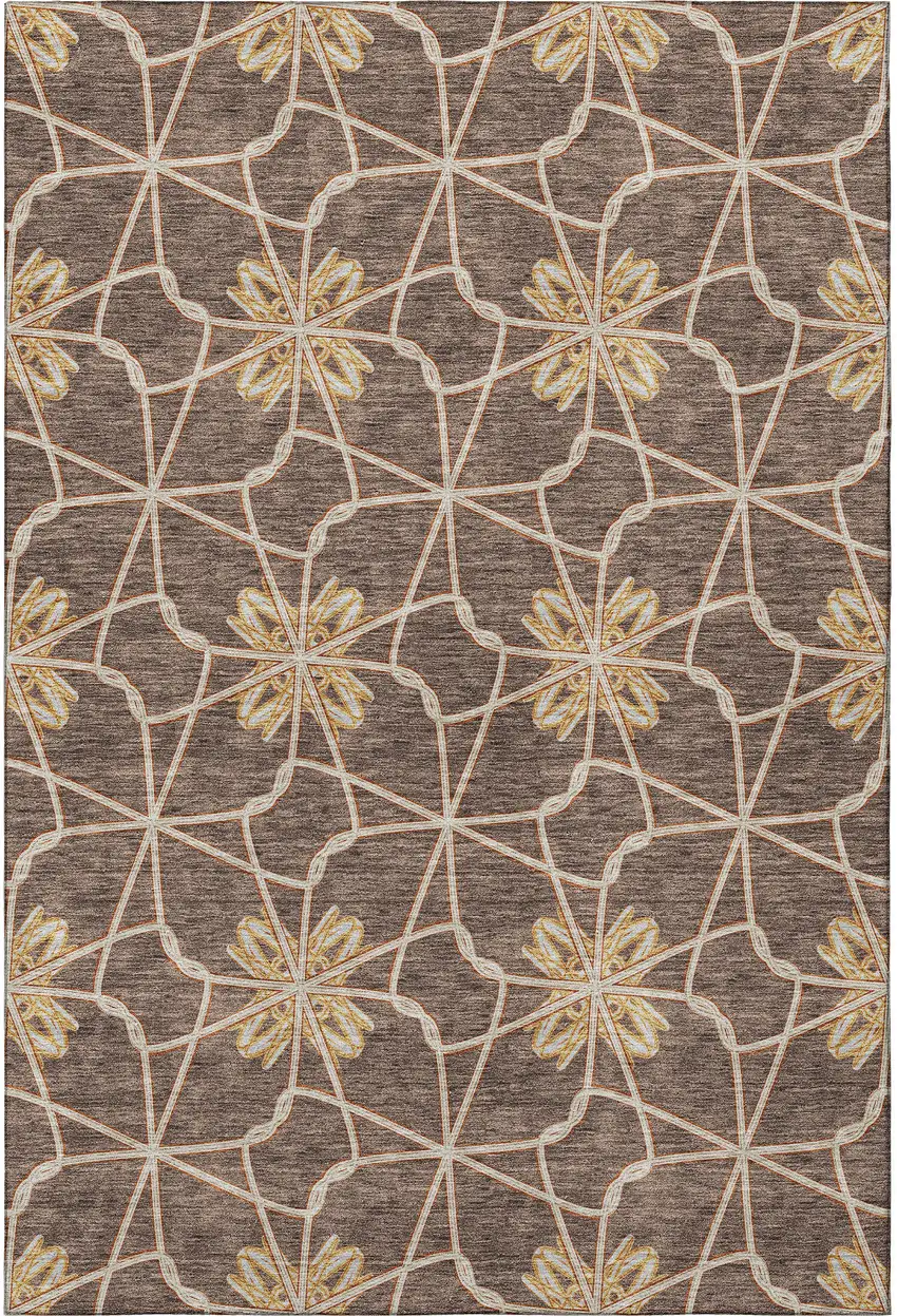 Brown Gold And Gray Geometric Washable Area Rug With UV Protection Photo 2