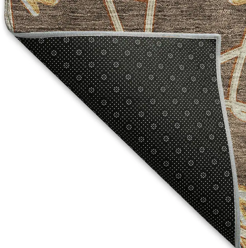 Brown Gold And Gray Geometric Washable Area Rug With UV Protection Photo 5