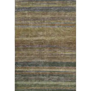 Photo of Brown Gold And Gray Striped Washable Area Rug With UV Protection