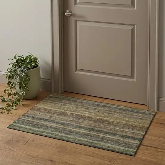 Brown Gold And Gray Striped Washable Area Rug With UV Protection Photo 1