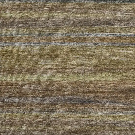 Brown Gold And Gray Striped Washable Area Rug With UV Protection Photo 2