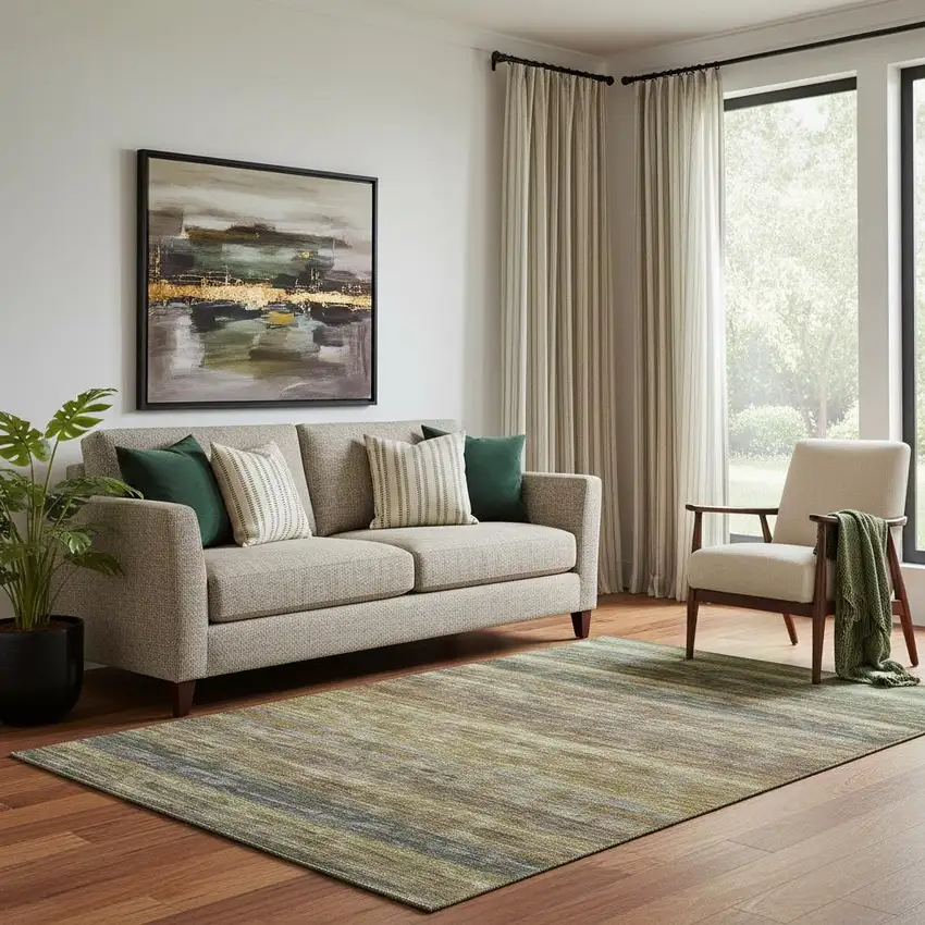 Brown Gold And Gray Striped Washable Area Rug With UV Protection Photo 2