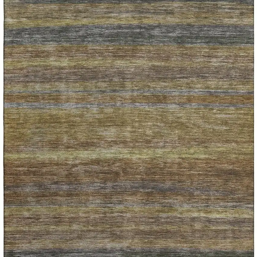 Brown Gold And Gray Striped Washable Area Rug With UV Protection Photo 3