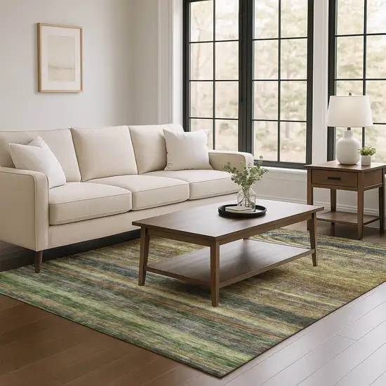 Brown Gold And Gray Striped Washable Area Rug With UV Protection Photo 4