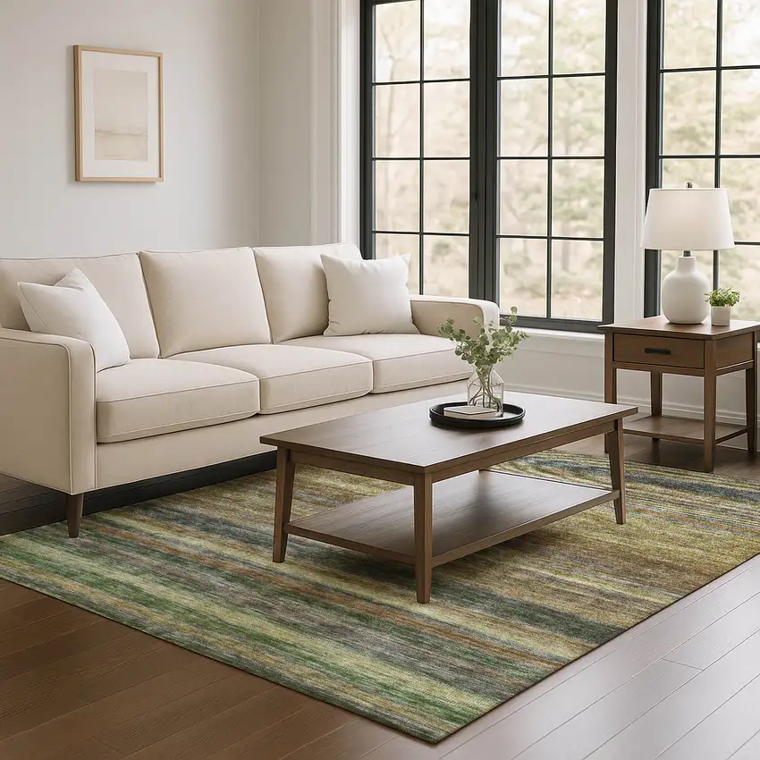 Brown Gold And Gray Striped Washable Area Rug With UV Protection Photo 4