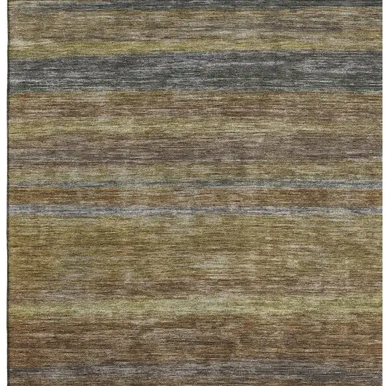 Brown Gold And Gray Striped Washable Area Rug With UV Protection Photo 2