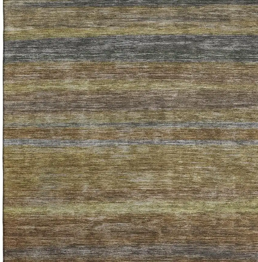 Brown Gold And Gray Striped Washable Area Rug With UV Protection Photo 2